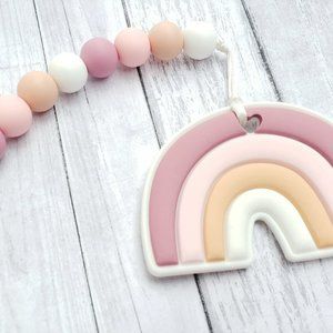 Boho Rainbow Silicone Teething Clip, Pink, Boho Rainbow, Baby, Gift, Teether